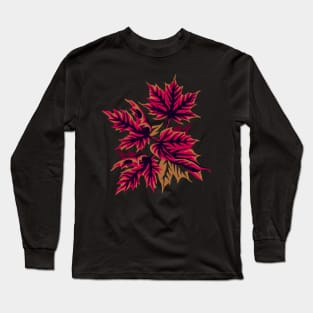 Leaves - Maroon/beige Long Sleeve T-Shirt